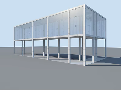Modern Glass Building Structure With Steel Frame And Transparent Facade 3d model
