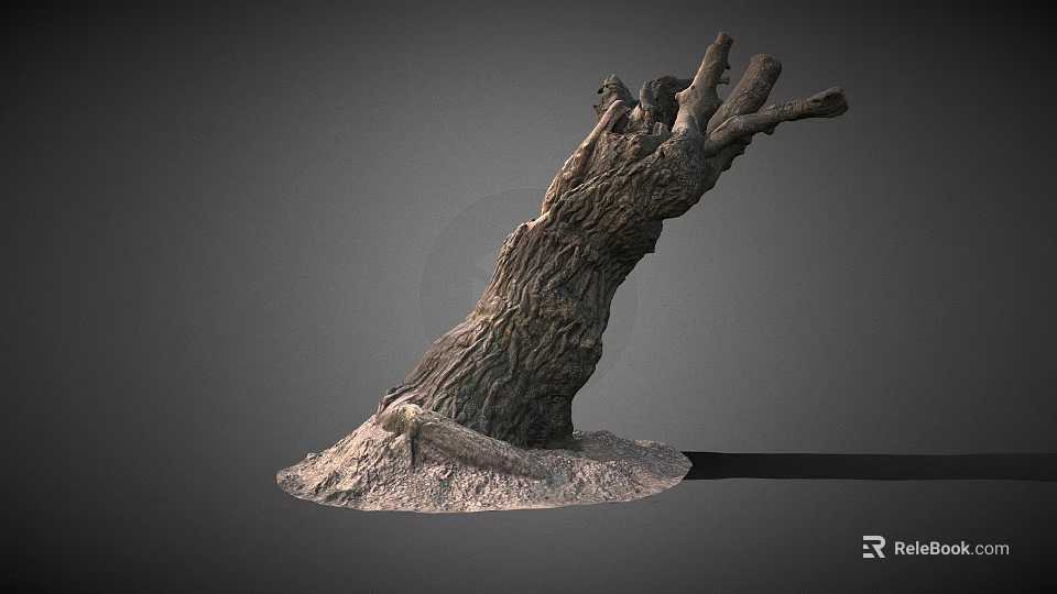 Decorative Rustic Wooden Tree Trunk With Natural Texture And Stone Base 3d model 