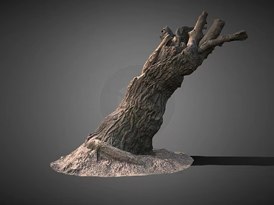Decorative Rustic Wooden Tree Trunk With Natural Texture And Stone Base 3d model