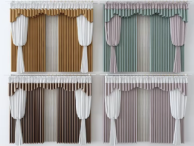 Stylish Striped Curtains With Pleated Top And Various Color Options For Home Decor 3d model