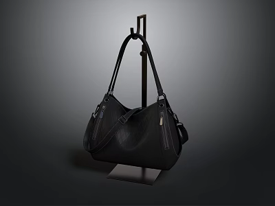 Fashionable Black Leather Handbag With Structured Handles And Modern Sleek Design 3d model