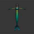 Game and Movie Character Mermaid with Green Body Colorful Headdress Outstretched Arms Blue Green Tail