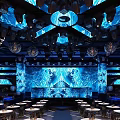 Bar Interior Design Featuring Blue Lighting Ceiling Decorations And Large Background Screen 3d model
