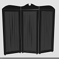 Black Three Panel Folding Room Divider Screen With Wooden Frame Design 3d model
