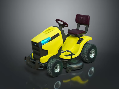Electric Yellow Ride On Lawn Mower With Steering Wheel Seat And Large Wheels 3d model