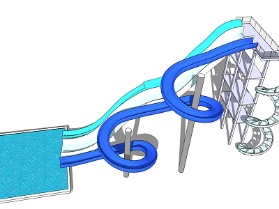 Spiral Blue Water Slides With Pool Connection And Curved Track Design 3d model