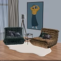 Comfortable Green and Yellow Bean Bag Sofas with Cushions in Modern Living Room Interior