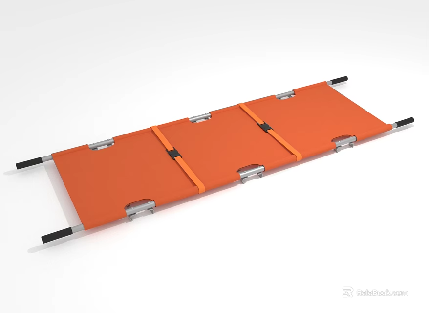 Commercial Stretcher with Orange Pad Metal Frame Black Handles and Straps for Medical Use 3d model 
