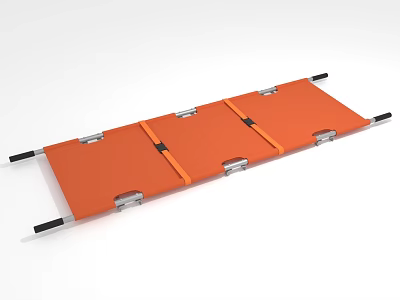 Commercial Stretcher with Orange Pad Metal Frame Black Handles and Straps for Medical Use 3d model