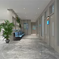 Modern Lobby Interior With LOGO Wall Reception Desk Plants Sofa And Marble Floor