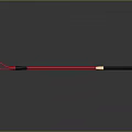 Red and Black Long Stick Weapon With Golden Accents And Black Handle