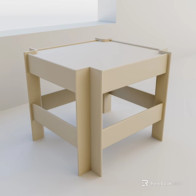 Modern Minimalist Light Beige Stool With Square Seat And Cross Support Design 3d model 