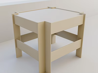 Modern Minimalist Light Beige Stool With Square Seat And Cross Support Design 3d model