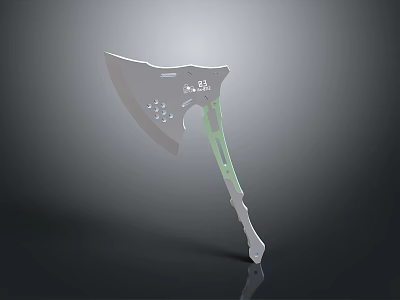 Tactical Metal Axe Weapon With Green Handle And Holes On Blade Design 3d model