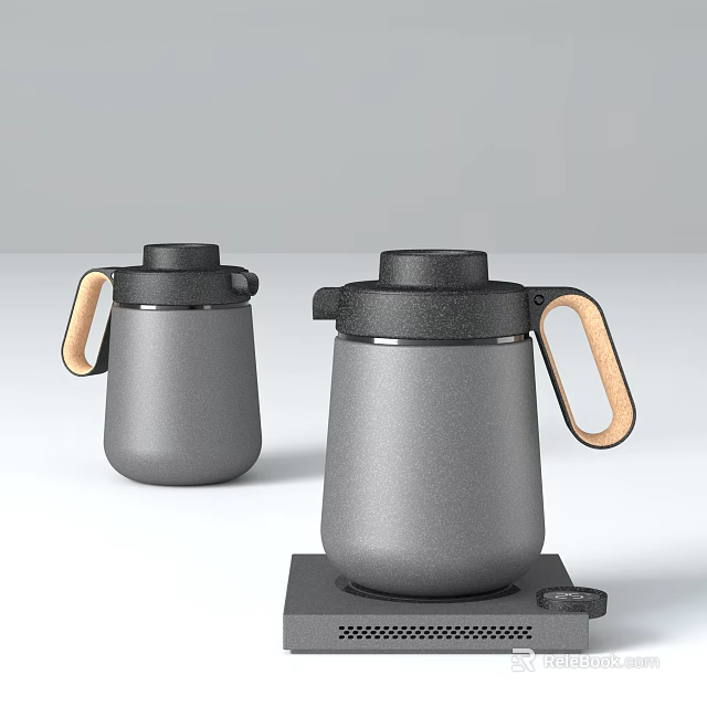 Modern Gray Thermos Flasks With Wooden Handles For Daily Electrical Use 3d model 