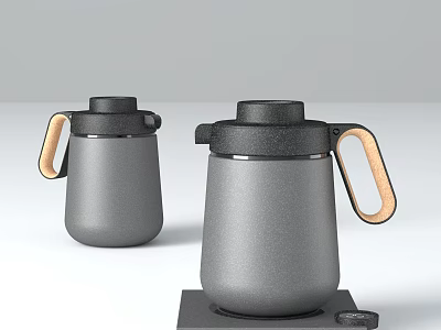 Modern Gray Thermos Flasks With Wooden Handles For Daily Electrical Use 3d model