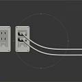 White Switch Panels With Two Plugs And Curved Cords On Dark Background 3d model