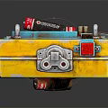Yellow Homemade Weapon Box Featuring Red Blue Components And Metal Parts