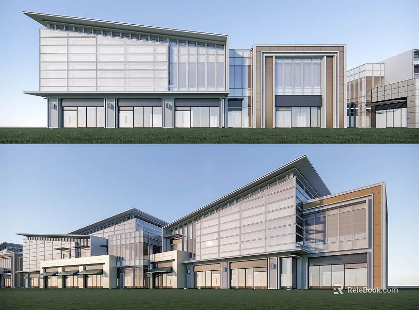 Modern Commercial Street With Glass Curtain Walls Metal Materials And Multi Storey Buildings 3d model 