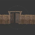 Wooden Fence Gate Scene Component With Crossed Planks And Frame