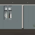 Light Gray Modern Wardrobe With Lattice Design Glass Doors In Wooden Flooring Interior
