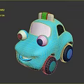 Blue Cartoon Toy Car With Big Eyes Smiling Mouth And Green White Top Lights