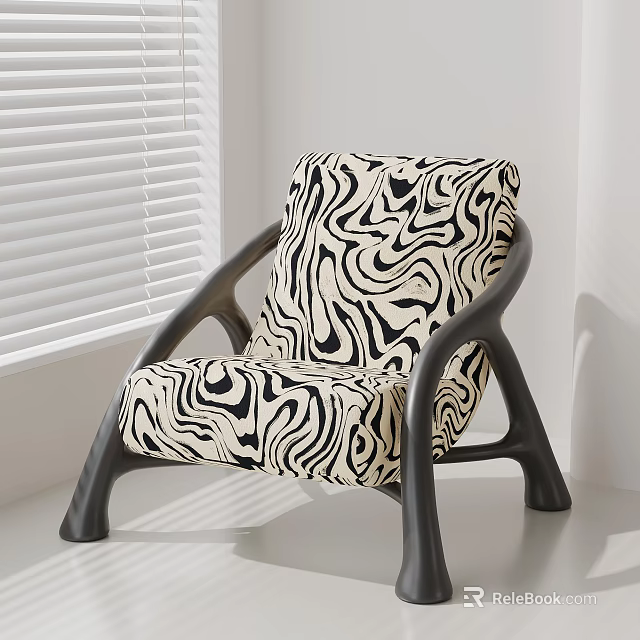 Modern Leisure Chair With Zebra Pattern Black Frame And Upholstered Fabric 3d model 
