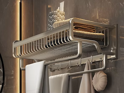 Bathroom Wall Mounted Stainless Steel Shelf With Towel Holder And Toiletries Storage 3d model