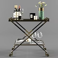 Commercial Metal Serving Trolley With Wine Bottles Glasses Candles And Magazines
