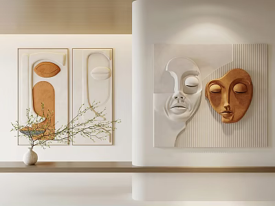 Modern Abstract Wall Decor With Wooden And White Elements Geometric Shapes For Home Interior 3d model