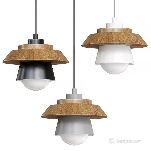Modern Wooden Pendant Lights with Black and White Shades Three Unique Designs 3d model 
