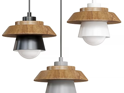 Modern Wooden Pendant Lights with Black and White Shades Three Unique Designs 3d model