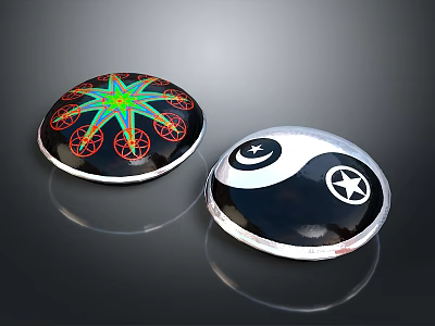Colorful Star Pattern And Black White Yin Yang Symbol Round Coasters For Home Decor 3d model