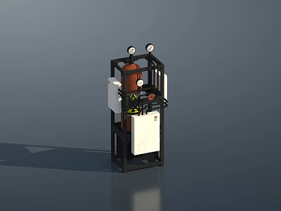 Industrial Hardware Equipment with Black Frame Orange Cylindrical Parts White Panels and Top Gauges 3d model