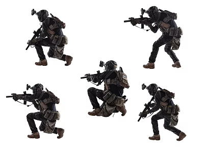 Men in Tactical Military Gear Holding Rifles in Various Combat Poses 3d model