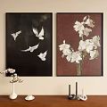 Decorative Wall Art With Flying Birds On Black And White Flowers On Brown Backgrounds