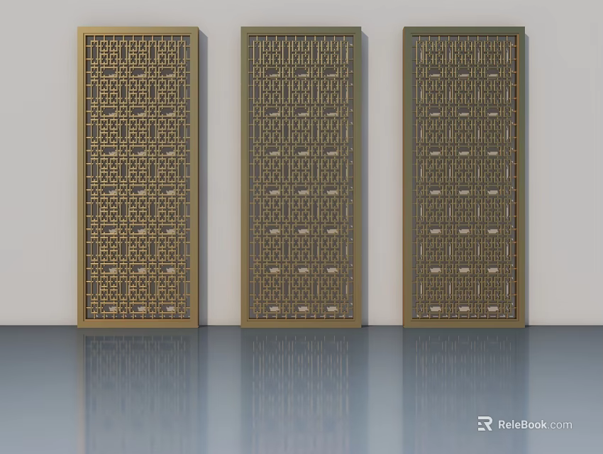 Decorative Swing Doors With Intricate Geometric Patterns And Metal Frame Design 3d model