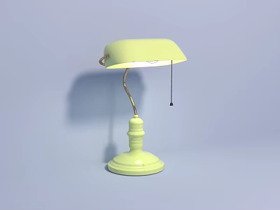 Light Green Arched Shade Table Lamp with Curved Stand and Cylindrical Base on Blue Background 3d model