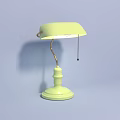 Light Green Arched Shade Table Lamp with Curved Stand and Cylindrical Base on Blue Background