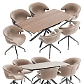 Modern Rectangular Dining Table Set With Light Colored Chairs And Metal Legs 3d model