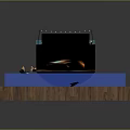 Detailed Scale Model Display With Black Structure Blue Base Wooden Frame And People Figures
