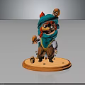 Red Horned Girl With Blue Turban Skull Decoration Holding Little Bird On Wooden Base