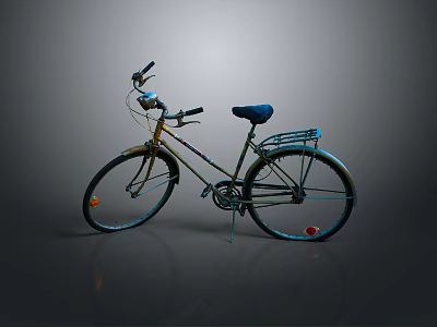 Stylish Vintage Bicycle With Blue Seat Golden Frame And Large Wheels 3d model