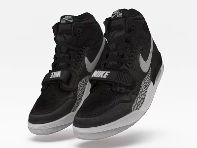 Nike High Top Shoes With Black Upper White Logo And Strap Detail 3d model