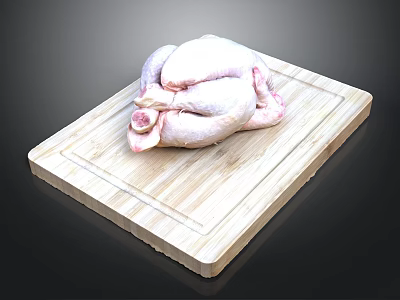 Fresh Raw Chicken Placed on Wooden Cutting Board for Preparation 3d model