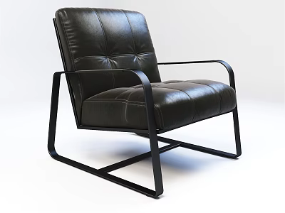 Modern Black Leather Single Seater Sofa with Sturdy Metal Frame and Comfortable Design 3d model