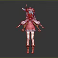 Anime Character With Antler Headdress Blue Hair Pink And White Outfit Brown Boots