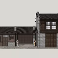 Traditional Chinese Commercial Complex With Wooden Structure Tile Roof And Pedestrian Flow