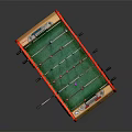 Wooden Foosball Table Play Equipment With Green Playing Surface Red Frame And Metal Rods