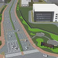 Municipal Road With Greenery Sidewalks Traffic Lanes And Vehicles In Urban Area